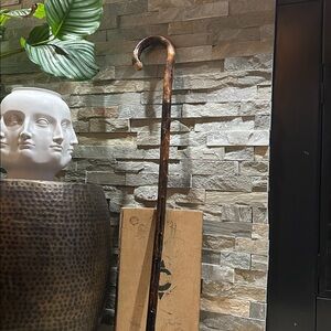 SOLD- Hand-carved Wood Walking Stick Cane w/ Curved Handle